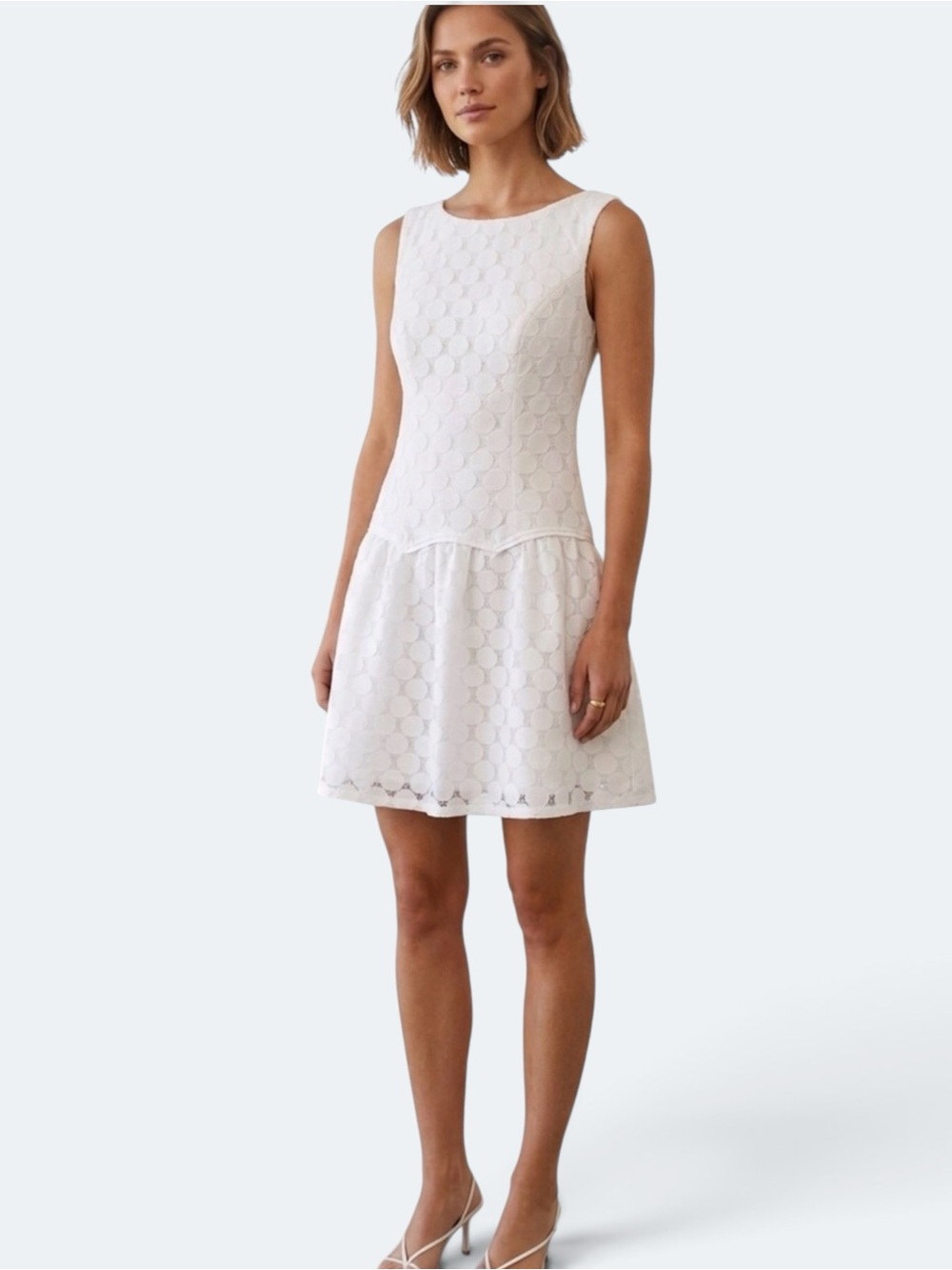 Rag & Bone White Circle Lace Drop Waist Mini Dress Size 6 Sleeveless LWD Bridal
